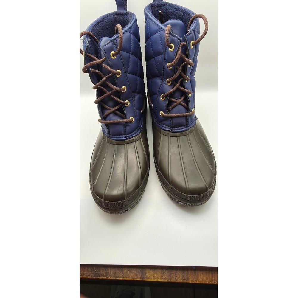 Sperry Saltwater Quilted Navy Olive Green Duck Boots STS83694 Womens 8